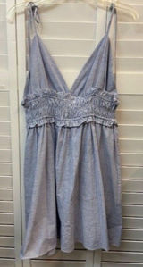 Blue‎ & White Striped Zara Dress With Adjustable Straps & Smocked Waist Size L Photo 0