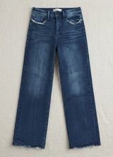 Petra 153 Womens High‎ Rise Wide Leg Jeans Dark Wash Raw Hem Size 5/26 Photo 0