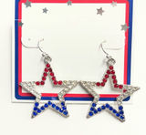 New star earrings American pride cowgirl western earrings sparkly star red‎ blue Photo 0