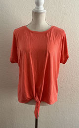 Apt. 9 Top Size L Coral Orange Short Sleeve Tie Front Knot Slub Modal Blend Photo 0