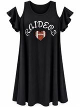 Raiders Cold Shoulder Tunic Dress Black Ruffle Sleeve rhinestones Game Day Large Photo 0