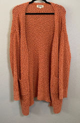 Listicle Orange Textured‎ Knit Casual Slouchy Comfy Cozy Long Duster Cardigan L Photo 0