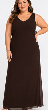 Onyx Nite Brown V-Neck Maxi Dress with Rhinestone Trim Photo 0