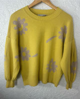 EVERLANE Floral Cotton Merino Wool Crew Neck Puff Sleeve Sweater Size M Photo 0
