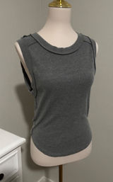 We The Free Free People Grey Ribbed Muscle Tank Top Large Raw Hem‎ Sleeveless Photo 0
