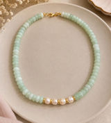 Handmade mint green gemstone & freshwater pearl necklace ✨ Photo 0