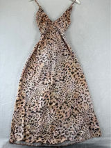 ASOS DESIGN Women Leopard Print Satin Slip Midi Dress Ruched Bust Tan US 6 NEW‎ Photo 0