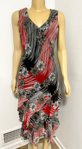 Y2K Jessica Taylor Red Black Floral Sequin Ruffle Midi Dress 286 NWT Medium Photo 0