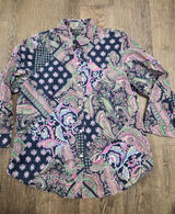 Lauren Ralph Lauren Button Up Shirt Navy Blue Large Long Sleeve No Iron Paisley Photo 0