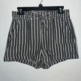 Ci Sono Gray and White Striped Linen Shorts Photo 0