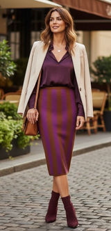 Anthropologie Striped Knit Pencil Boho Skirt Purple Workwear Elegant Size L Photo 0