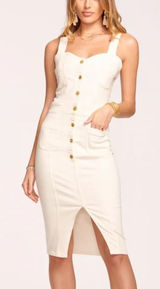 Ramy Brook Denim‎ Midi Dress 25/0 Ivory Button Front Sleeveless Utility Bodycon Photo 0