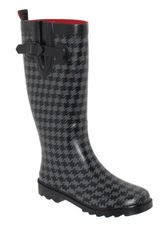 Capelli New York Rubber Wellies Rain Boots Black Grey Houndstooth Womens Size 8 Photo 0