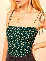 Reformation Green Ditsy Floral Tie Shoulder Smocked Cami Top Women Size 12 Boho Photo 0