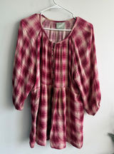 Maeve Anthropologie Womens Pink Plaid Rayon Tunic Top Boho Relaxed Large L Photo 0