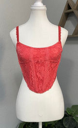 Out From Under Orange Pink Salmon Lace Corset Top Floral Embroider Photo 0