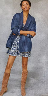 Anthropologie Pilcro Quilted Denim‎ Kimono Jacket Western Lounge Sz S Photo 0