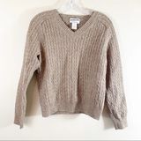 Pendleton Marled Brown Wool Blend Cable Knit V-Neck Sweater Photo 0