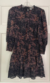 Amanda Uprichard Smocked Waist Floral Print Mini Dress - Black & Brown Photo 0