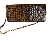 Antonio Melani Faux Brown Patent Leather Crocodile Embossed Clutch/Shoulder Bag Photo 0