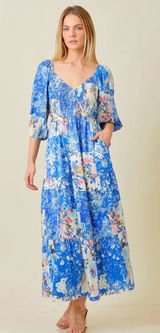 Baevely Smocked Boho Puff Sleeve Floral Maxi Dress Photo 0