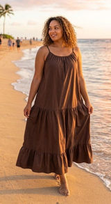 Vonda Prairie Maxi Dress Chocolate Brown Size 4XL Boho Coastal Vacation Summer Photo 0