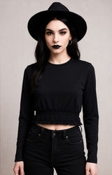 Zara WB Collection Black Cinched Waist Cropped Pullover Top S Goth Grunge Rodeo Photo 0