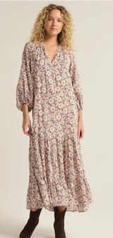 Z Supply Char La Paz Floral Midi Dress Latte Floral Tiered Medium NWT Photo 0
