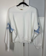 Madewell Crewneck Oversized Fleece‎ Lined Varsity Sweatshirt Blue Size Large NWT Photo 0