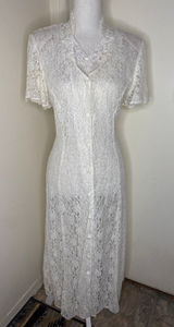 VTG 80s 90s Dawn Joy Fashions White Lace Dress Keyhole/ Collar Coquette Cottage Photo 0