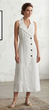 Carol Little White Linen Romantic Maxi Sz 14 Floral Embroidered Minimalist Dress Photo 0