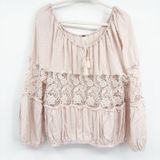 Free People Womens Blush‎ Pink Lace Inset Boho Gotta Love It Peasant Blouse XS Photo 0