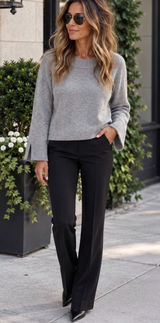LOFT 100%. Otto Gray Crewneck Sweater with Bell Slit Sleeves Size Medium Photo 0
