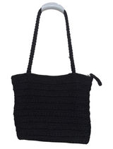 The Sak‎ Black Crochet Shoulder Bag Vintage Woven Boho Tote Braided Strap Granny Photo 0
