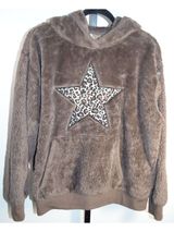 No Boundaries Brown Fuzzy Fleece Hoodie Size XL (16-18) – Leopard Star Pullover Photo 0