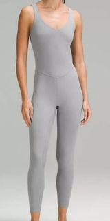 Lululemon SZ 14 Align Bodysuit 25" Shelf Bra Wicking Stretch Capris Rhino Gray Photo 0