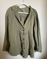 Free People all about the feels button down top tunic‎ shirt sz large in green Photo 0