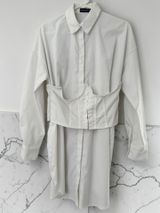 PRETTYLITTLETHING white corset overlay detail long sleeve shirt dress Photo 0