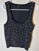 Zara Embellished‎ Tank Top Ribbed Knit Rhinestone Gray Size Medium Photo 0