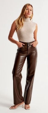 Abercrombie & Fitch The 90s Straight Ultra High Rise Brown Leather Photo 0