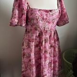 Floral Embroidered Mesh Mini Dress Pink Puff Sleeve Coquette Audrey Parks M Photo 0