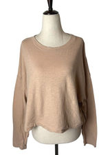 Vuori Long Sleeve Top Womens Medium‎ Tan Pink Relaxed Fit Slub Knit Tee Athletic Photo 0