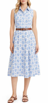 Kiel James Patrick Blue Floral Linen Blend Shirt Dress Nautical Cottage Photo 0