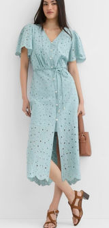 Loft blue eyelet cap sleeve dress tie waist size small petite Photo 0