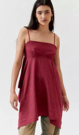 Urban Renewal Linen Ecovero Hanky‎ Hem Mini Dress Red XS festival concert boho Photo 0