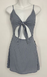 Flynn‎ Skye Mini Dress XS Blue Gingham Tie Front Cut Out Summer Picnic Coastal Photo 0