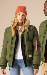 Alpha Industries MA-1 Quilted Bomber Jacket Olive Green Puffer Photo 0