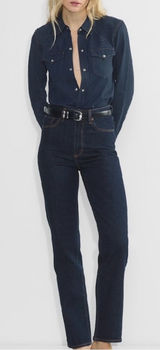 Denim Forum Aritzia Dark Wash Super Hi Rise Straight Leg Rowan Jeans Photo 0