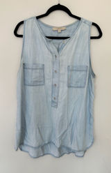Loft Chambray Tank Top Size XL Light Wash Denim Sleeveless Shirt Pocket Photo 0