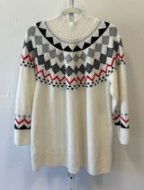 Vince Camuto Fair Isle Mock Neck Sweater Ivory Black Red Geometric Yoke 2X Photo 0